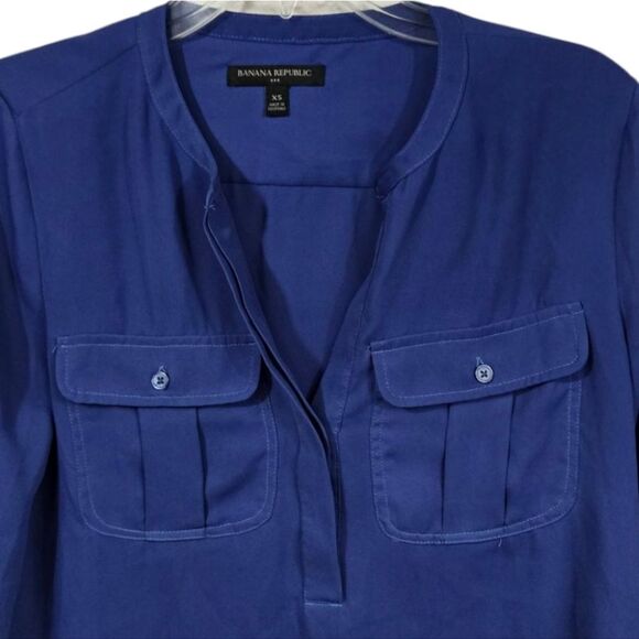 Banana Republic Blue Blouse Long Sleeve Collar V-Neck Henley Dressy Work Career - Picture 3 of 6